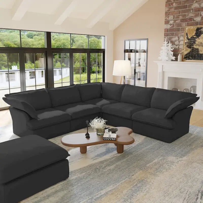 L-förmiges Leinen-Sofa Modernes gepolstertes Ecksofa mit Ottomane