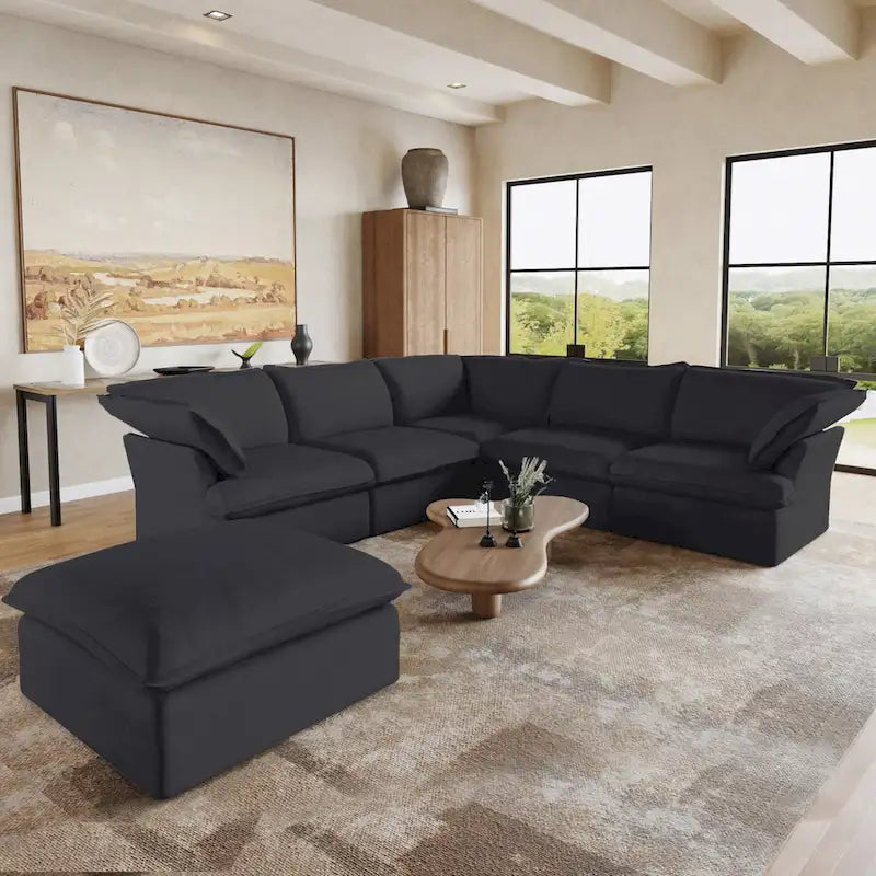 L-förmiges Leinen-Sofa Modernes gepolstertes Ecksofa mit Ottomane
