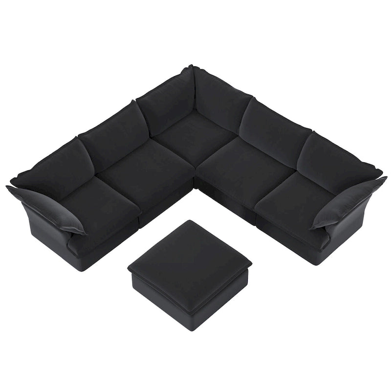L-förmiges Leinen-Sofa Modernes gepolstertes Ecksofa mit Ottomane