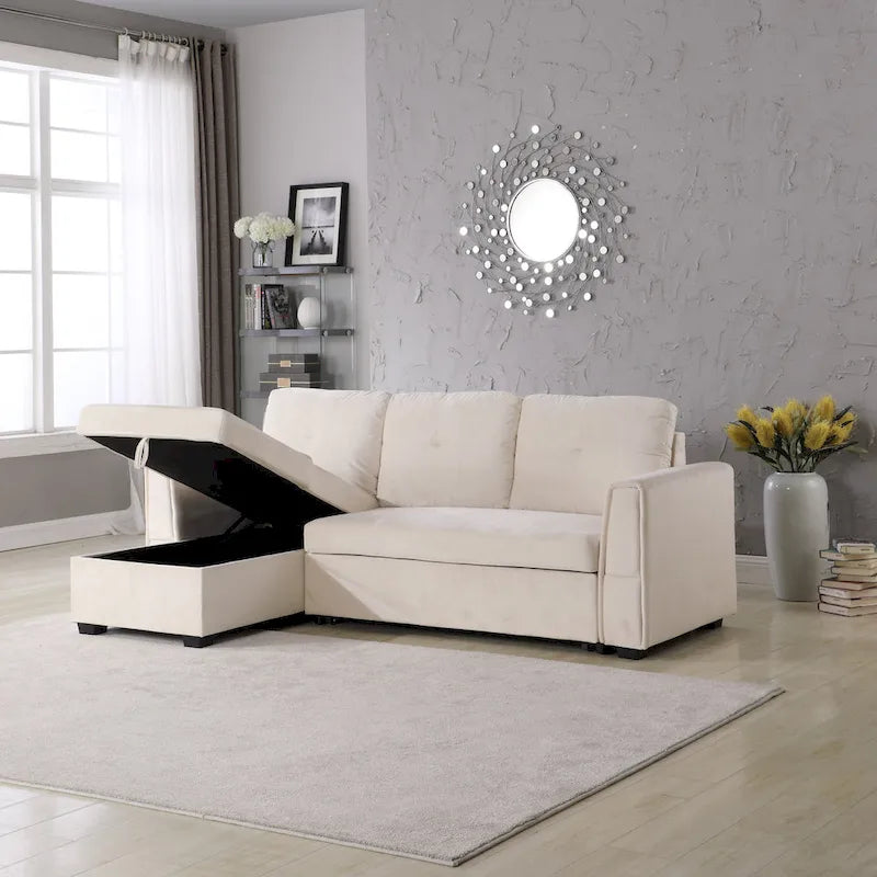 91 cm breites Samt-Ecksofa mit Schlaffunktion, umstellbar, mit Recamiere