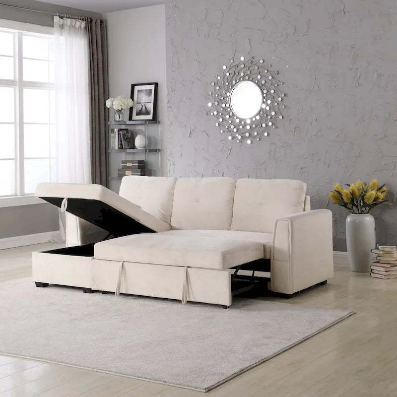 91 cm breites Samt-Ecksofa mit Schlaffunktion, umstellbar, mit Recamiere
