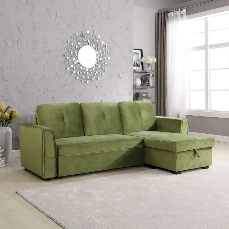 91 cm breites Samt-Ecksofa mit Schlaffunktion, umstellbar, mit Recamiere