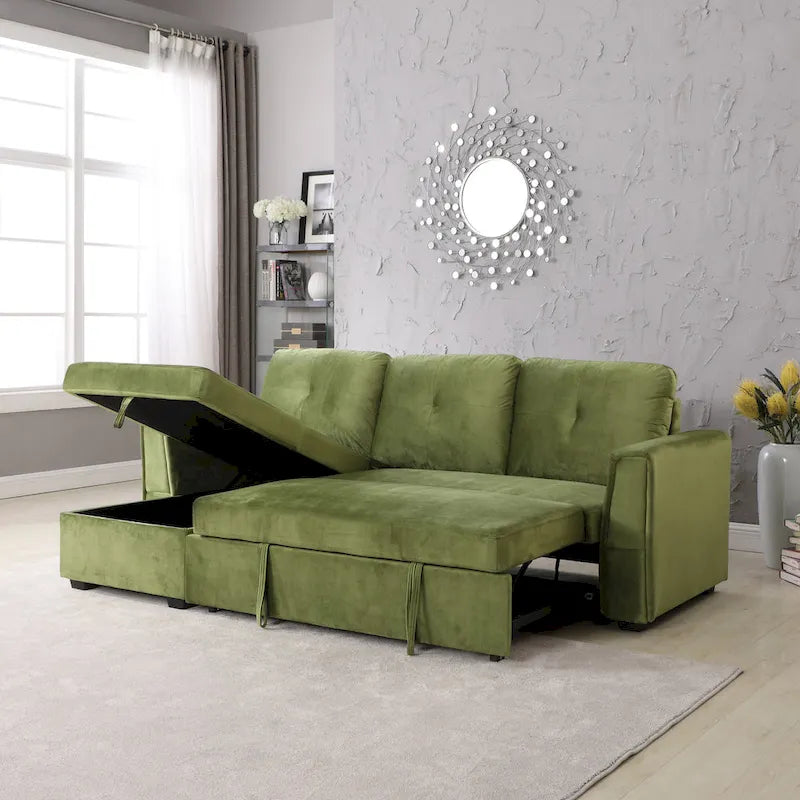 91 cm breites Samt-Ecksofa mit Schlaffunktion, umstellbar, mit Recamiere