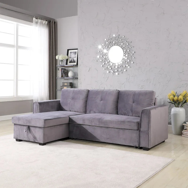 91 cm breites Samt-Ecksofa mit Schlaffunktion, umstellbar, mit Recamiere