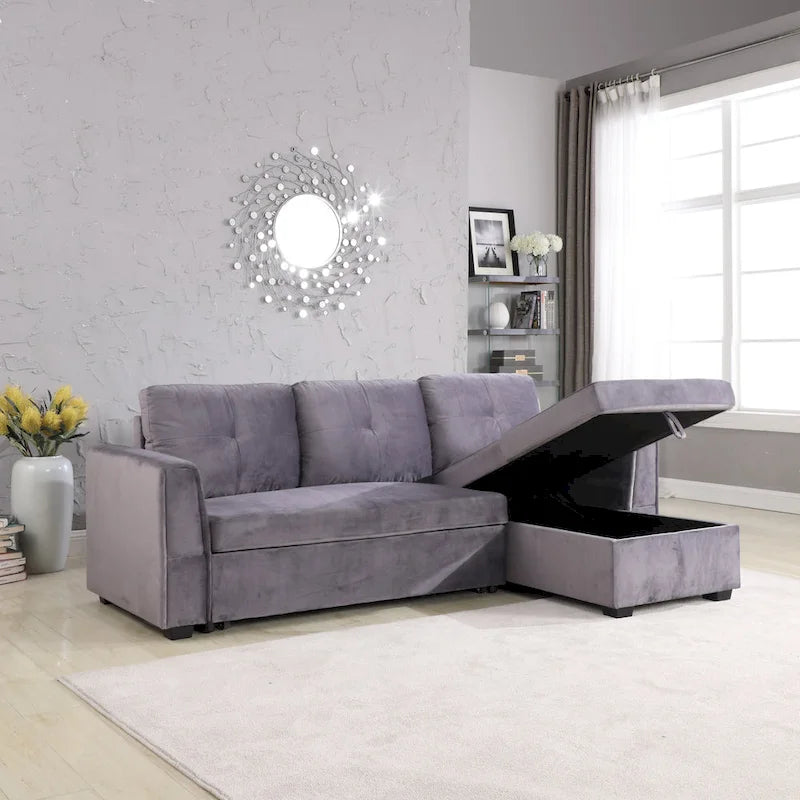 91 cm breites Samt-Ecksofa mit Schlaffunktion, umstellbar, mit Recamiere