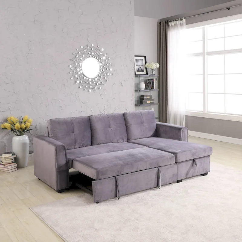 91 cm breites Samt-Ecksofa mit Schlaffunktion, umstellbar, mit Recamiere