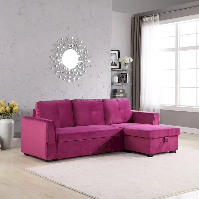 91 cm breites Samt-Ecksofa mit Schlaffunktion, umstellbar, mit Recamiere