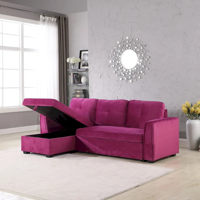 91 cm breites Samt-Ecksofa mit Schlaffunktion, umstellbar, mit Recamiere