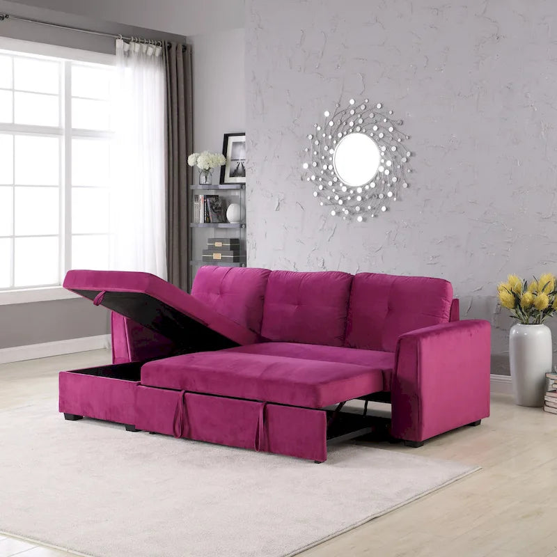 91 cm breites Samt-Ecksofa mit Schlaffunktion, umstellbar, mit Recamiere