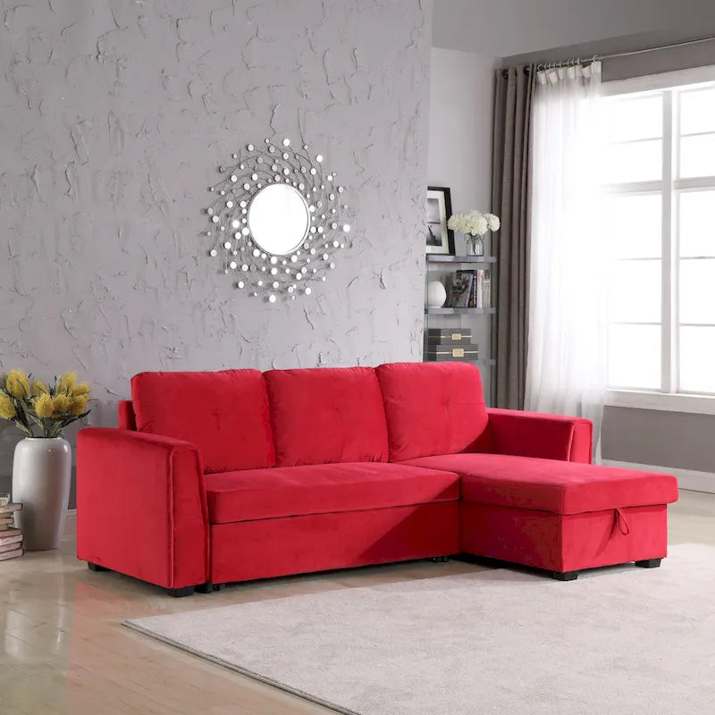 91 cm breites Samt-Ecksofa mit Schlaffunktion, umstellbar, mit Recamiere
