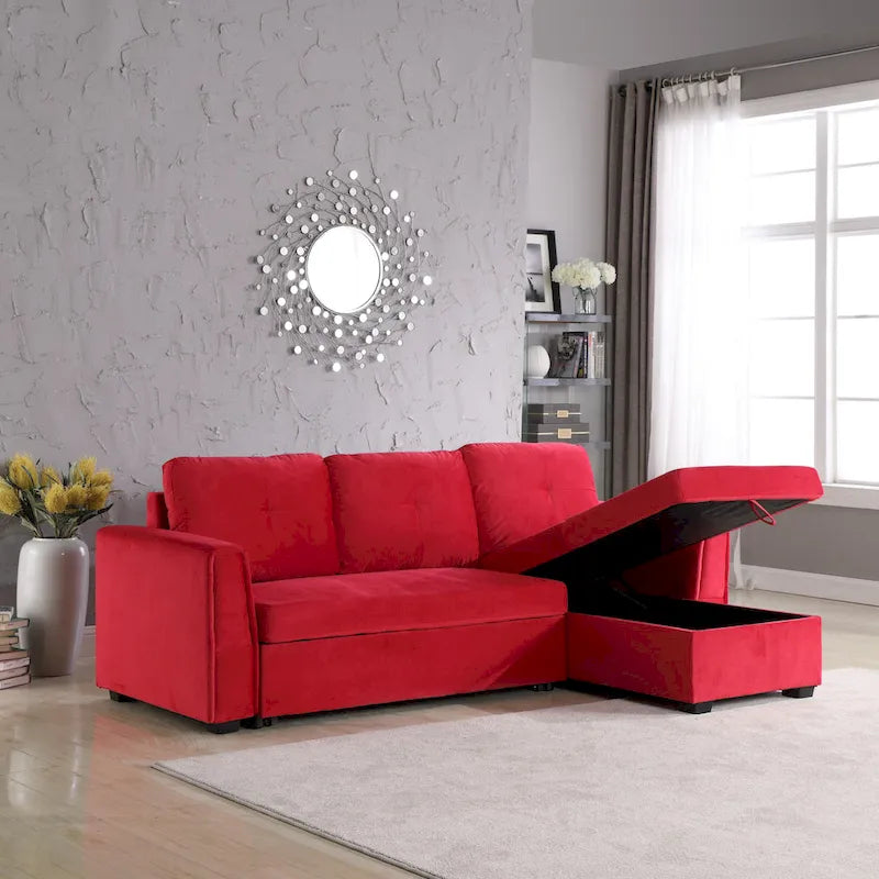 91 cm breites Samt-Ecksofa mit Schlaffunktion, umstellbar, mit Recamiere