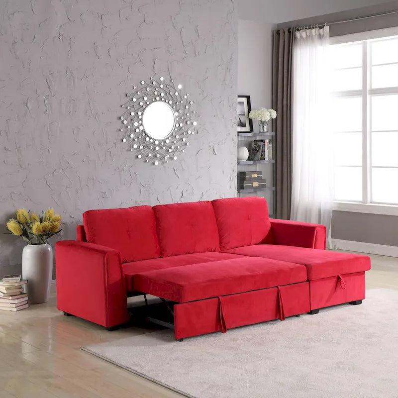 91 cm breites Samt-Ecksofa mit Schlaffunktion, umstellbar, mit Recamiere