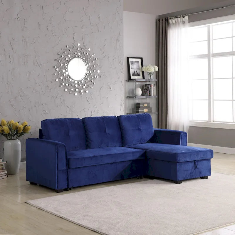 91 cm breites Samt-Ecksofa mit Schlaffunktion, umstellbar, mit Recamiere