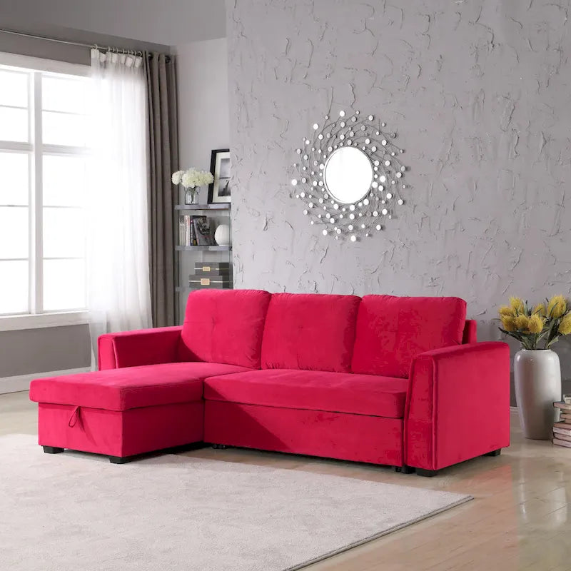 91 cm breites Samt-Ecksofa mit Schlaffunktion, umstellbar, mit Recamiere