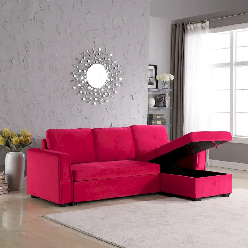 91 cm breites Samt-Ecksofa mit Schlaffunktion, umstellbar, mit Recamiere