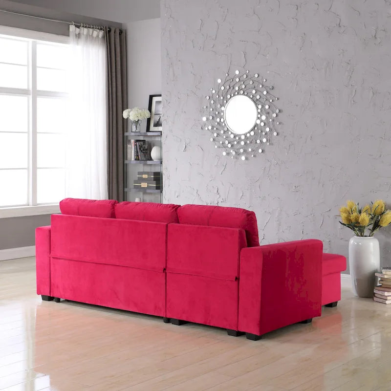 91 cm breites Samt-Ecksofa mit Schlaffunktion, umstellbar, mit Recamiere