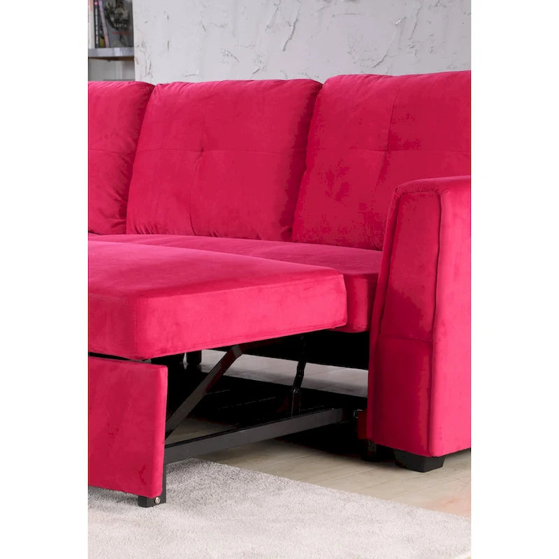 91 cm breites Samt-Ecksofa mit Schlaffunktion, umstellbar, mit Recamiere