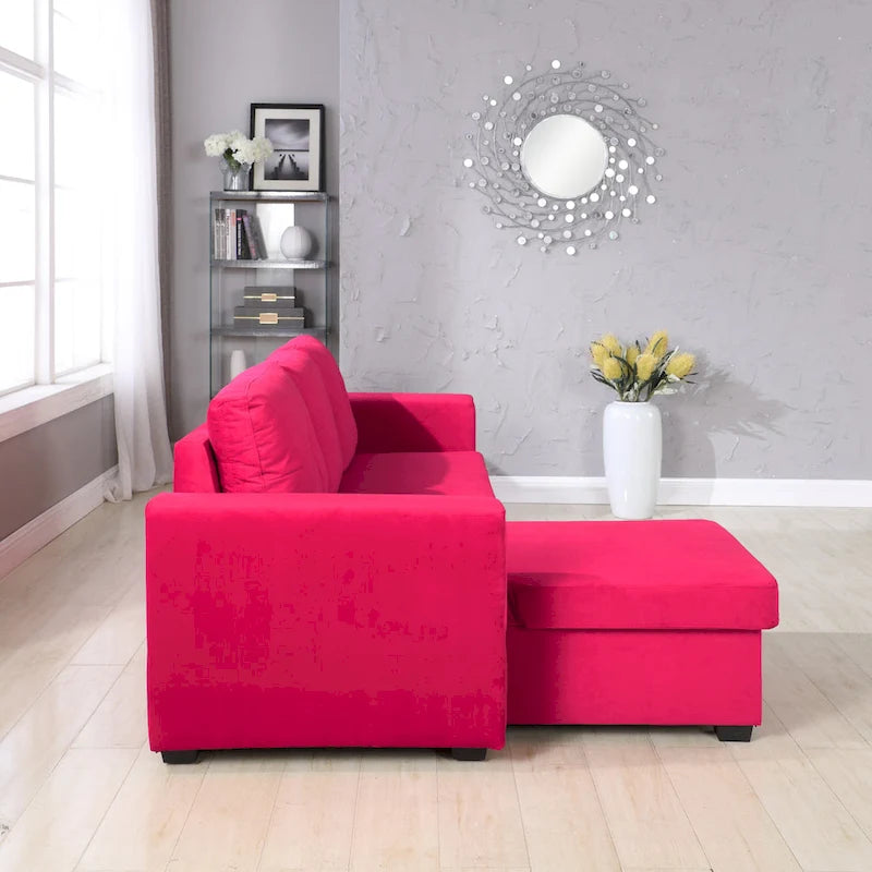 91 cm breites Samt-Ecksofa mit Schlaffunktion, umstellbar, mit Recamiere