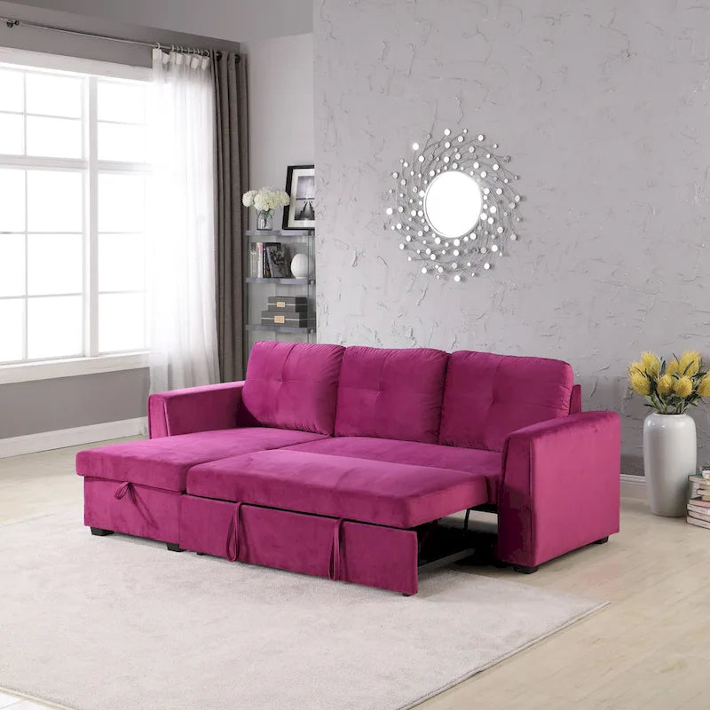 91 cm breites Samt-Ecksofa mit Schlaffunktion, umstellbar, mit Recamiere
