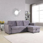 91 cm breites Samt-Ecksofa mit Schlaffunktion, umstellbar, mit Recamiere