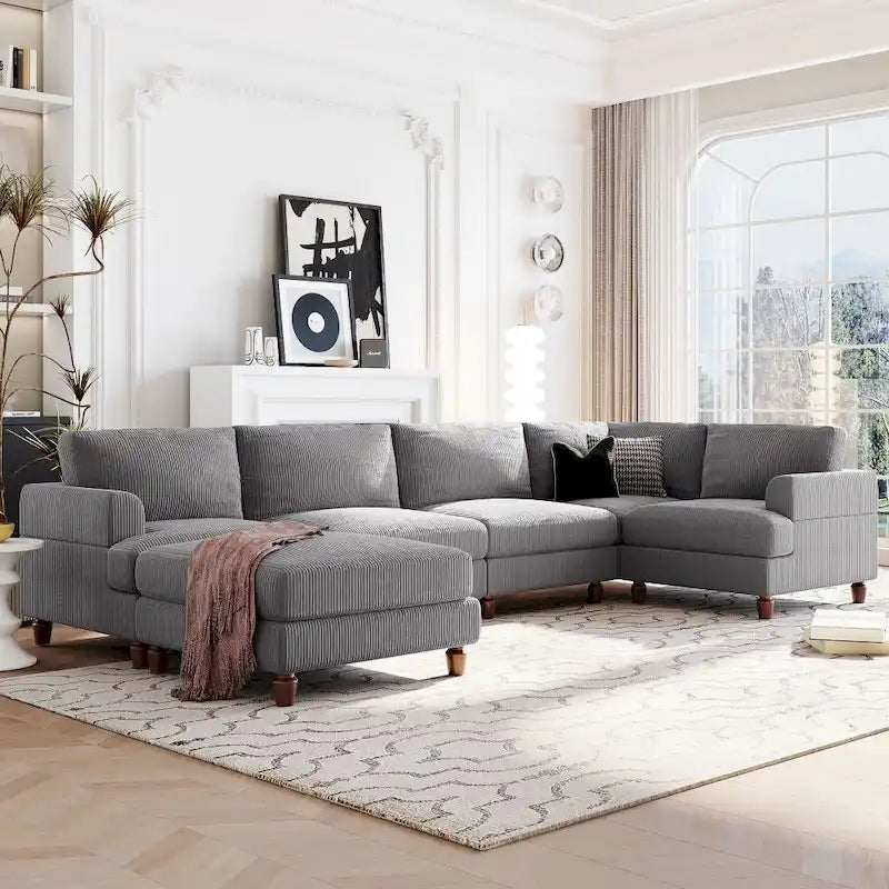 Modulares Sektionssofa mit Ottomane, L-förmiges Ecksofa für Wohnzimmer, Büro