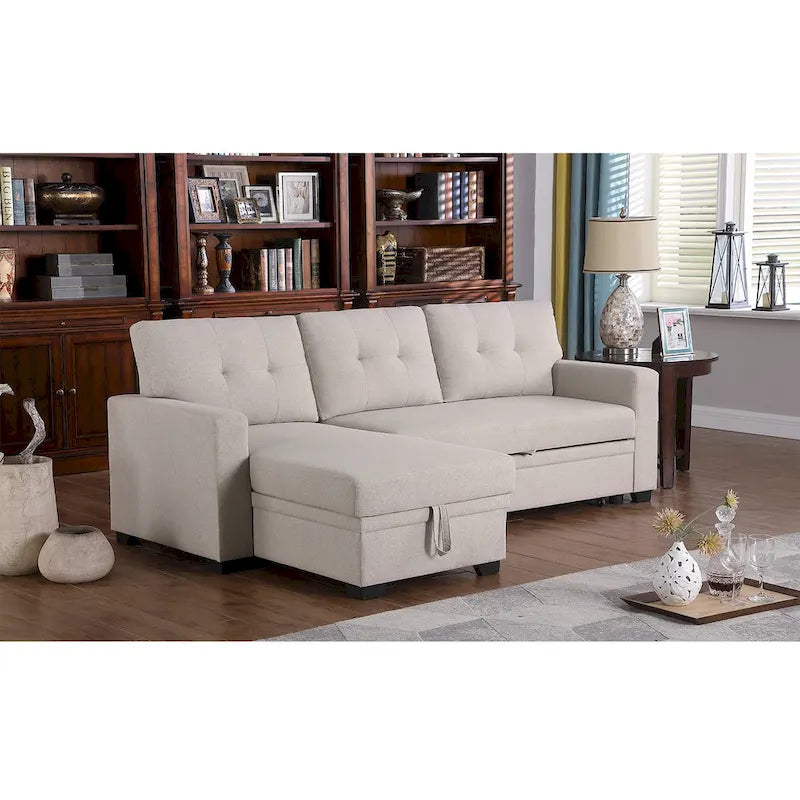 Polster-Ecksofa mit Ausziehfunktion und Recamiere