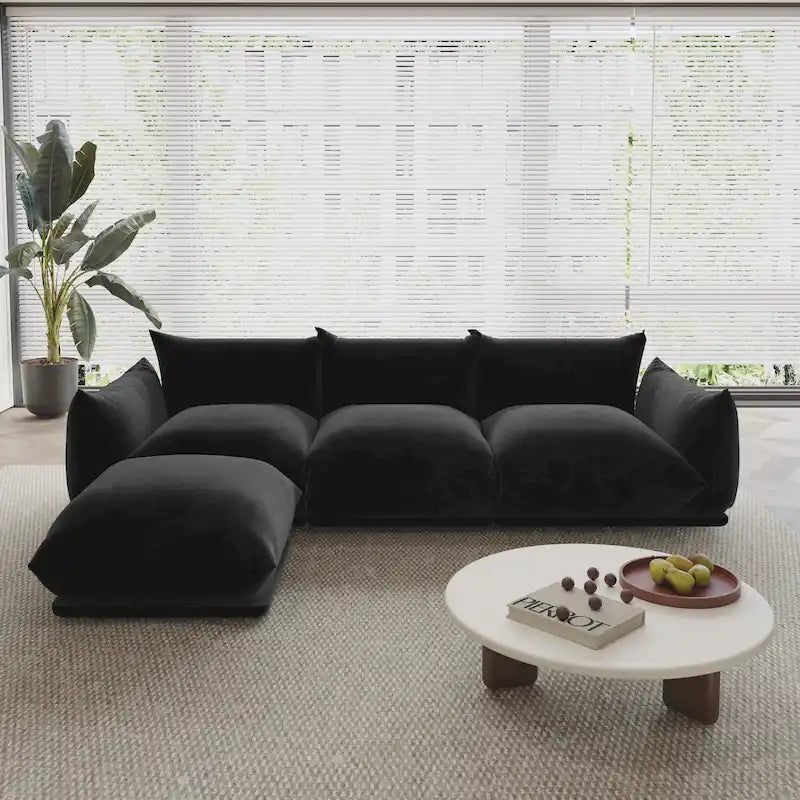 104 L-förmiges Chenille-Modulsofa, modernes, halbfestes Sofa mit Ottomane