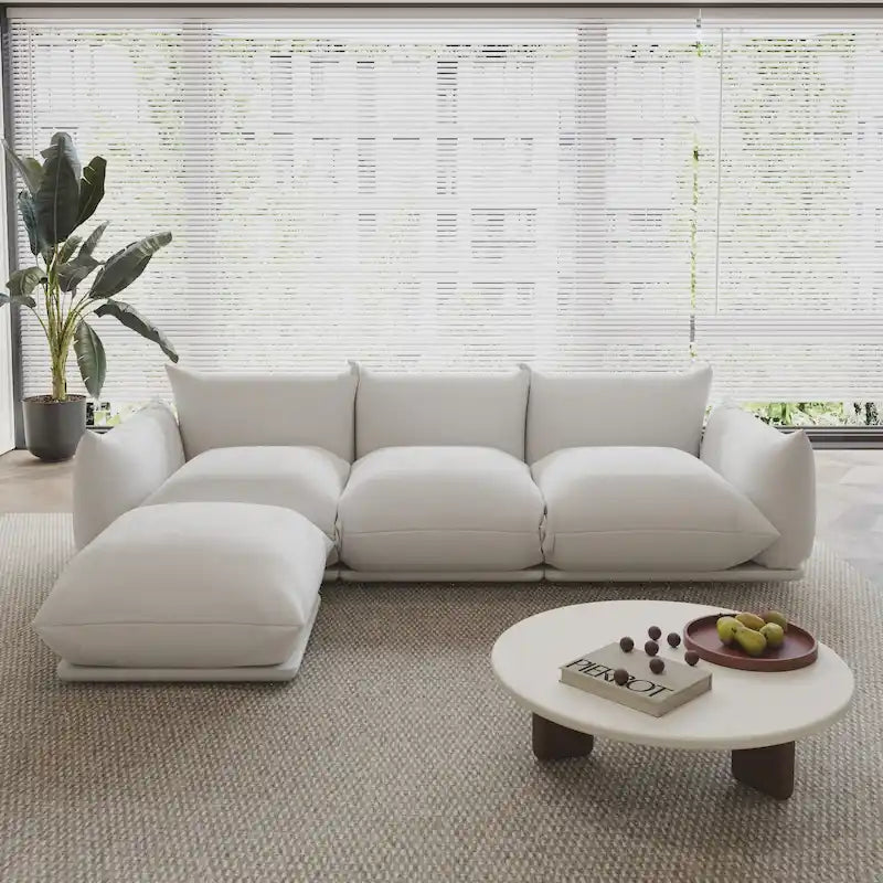 104 L-förmiges Chenille-Modulsofa, modernes, halbfestes Sofa mit Ottomane