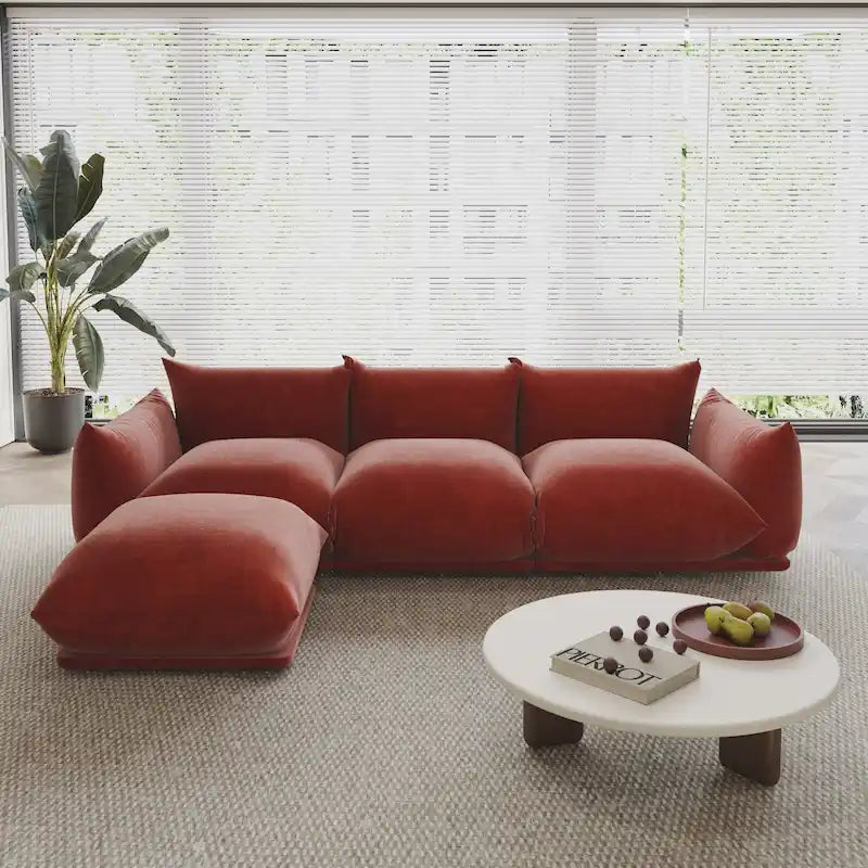 104 L-förmiges Chenille-Modulsofa, modernes, halbfestes Sofa mit Ottomane