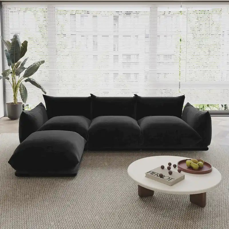 104 L-shape Chenille Modular Sofa Modern Sectional Semi-firm Sofa Couch with Ottoman