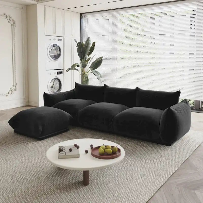 104 L-förmiges Chenille-Modulsofa, modernes, halbfestes Sofa mit Ottomane