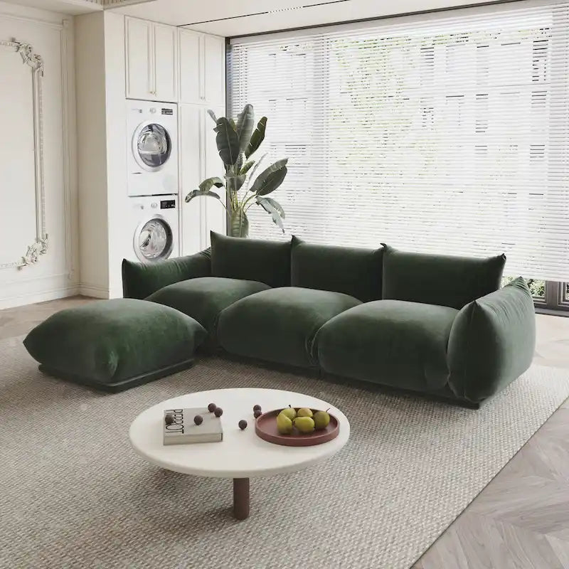 104 L-förmiges Chenille-Modulsofa, modernes, halbfestes Sofa mit Ottomane
