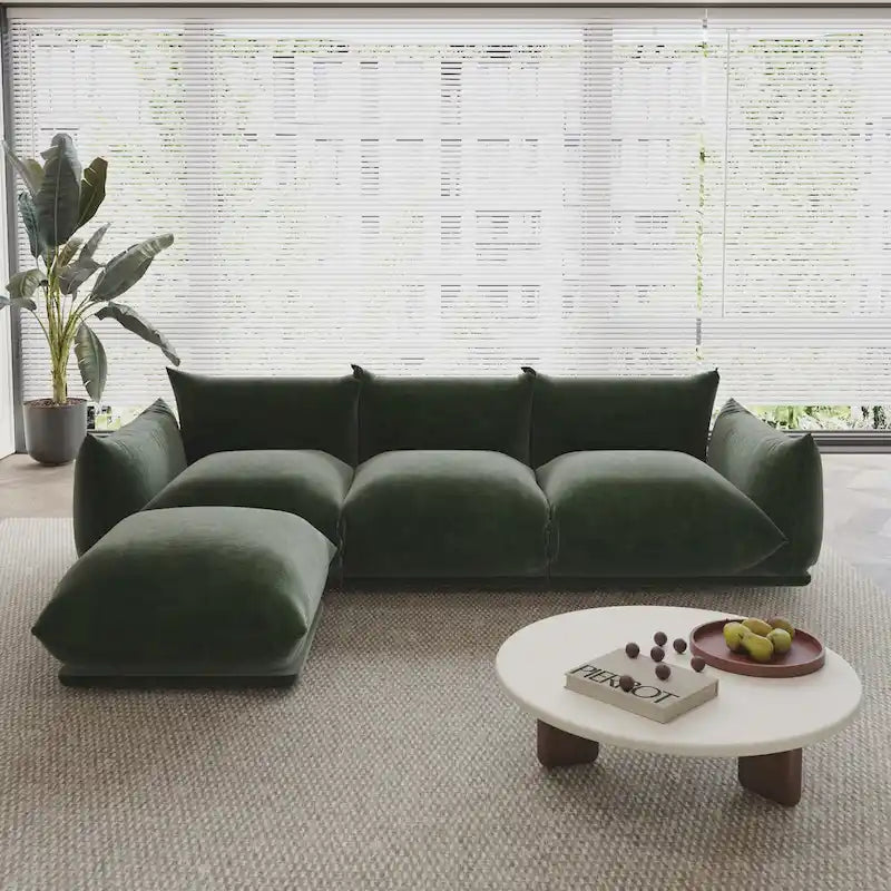104 L-förmiges Chenille-Modulsofa, modernes, halbfestes Sofa mit Ottomane
