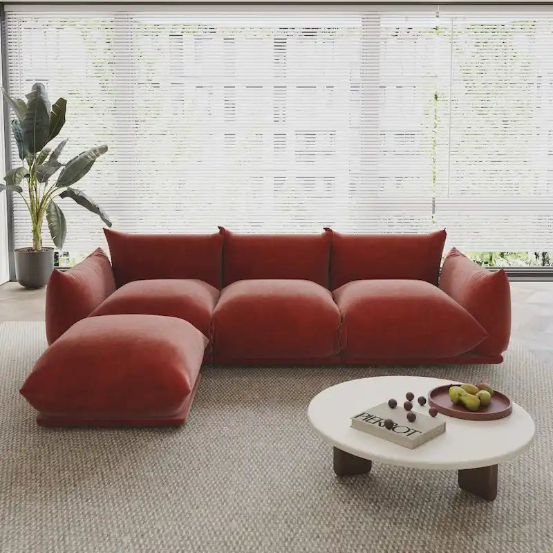104 L-förmiges Chenille-Modulsofa, modernes, halbfestes Sofa mit Ottomane