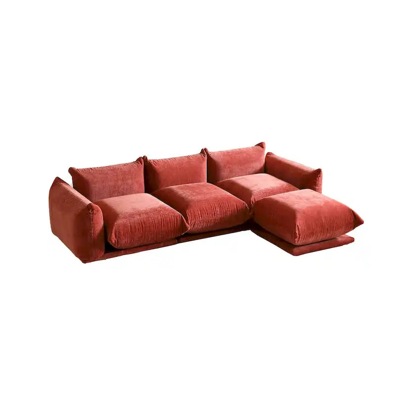 104 L-förmiges Chenille-Modulsofa, modernes, halbfestes Sofa mit Ottomane