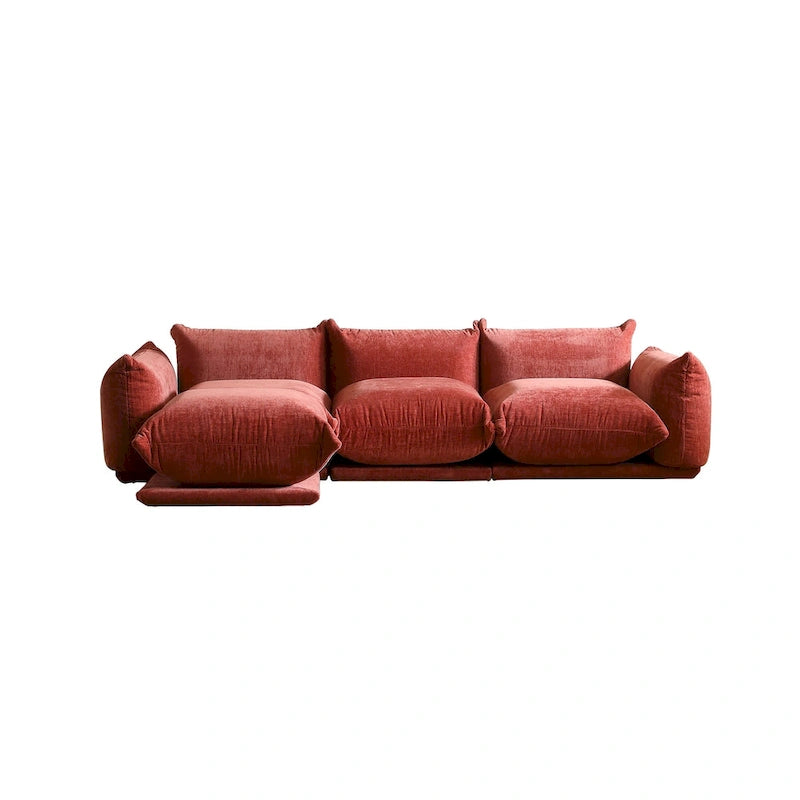 104 L-förmiges Chenille-Modulsofa, modernes, halbfestes Sofa mit Ottomane