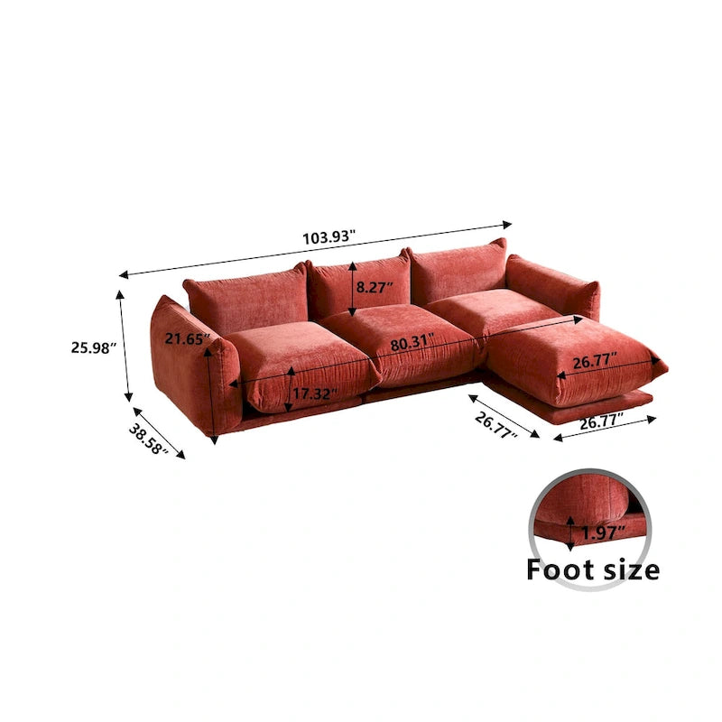 104 L-förmiges Chenille-Modulsofa, modernes, halbfestes Sofa mit Ottomane