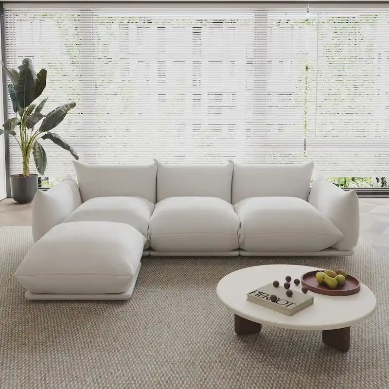 104 L-förmiges Chenille-Modulsofa, modernes, halbfestes Sofa mit Ottomane