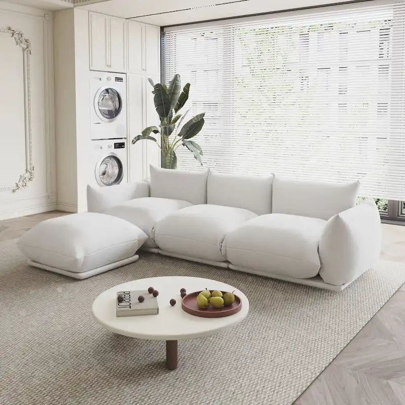 104 L-förmiges Chenille-Modulsofa, modernes, halbfestes Sofa mit Ottomane
