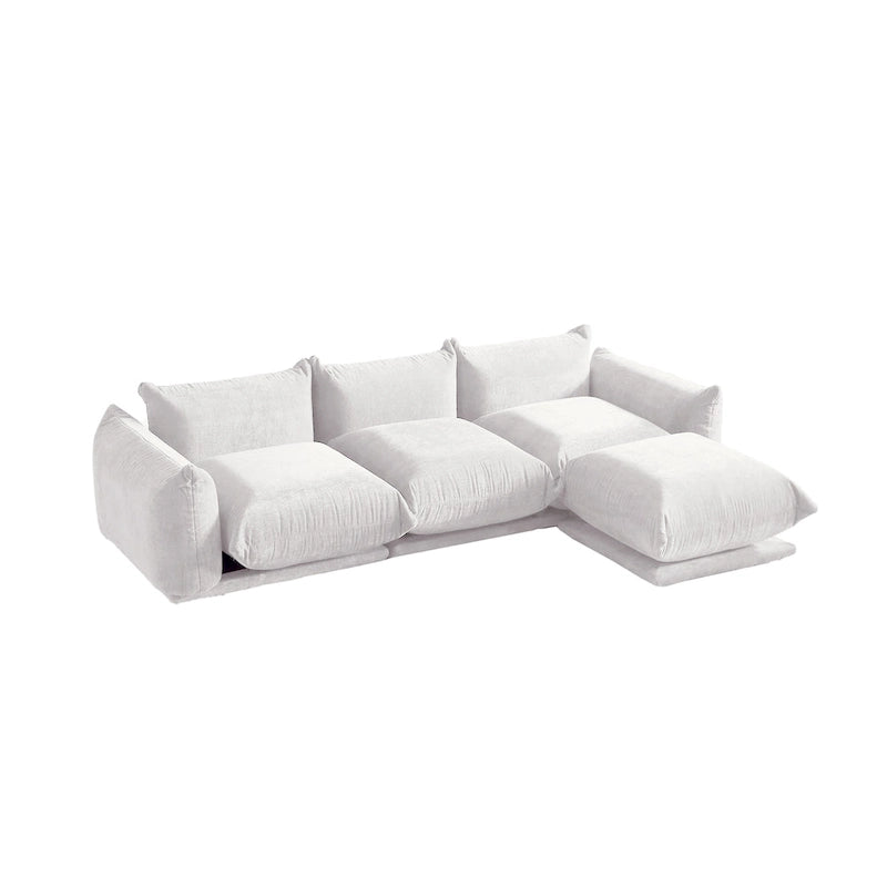 104 L-förmiges Chenille-Modulsofa, modernes, halbfestes Sofa mit Ottomane