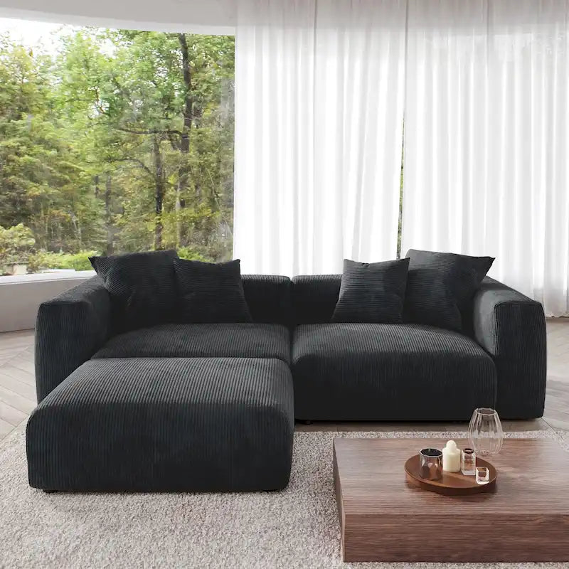 Sektional-Sofa mit 4 Kissen, Modernes luxuriöses modulares Sektional-Sofa mit Chaiselongue-Hockern