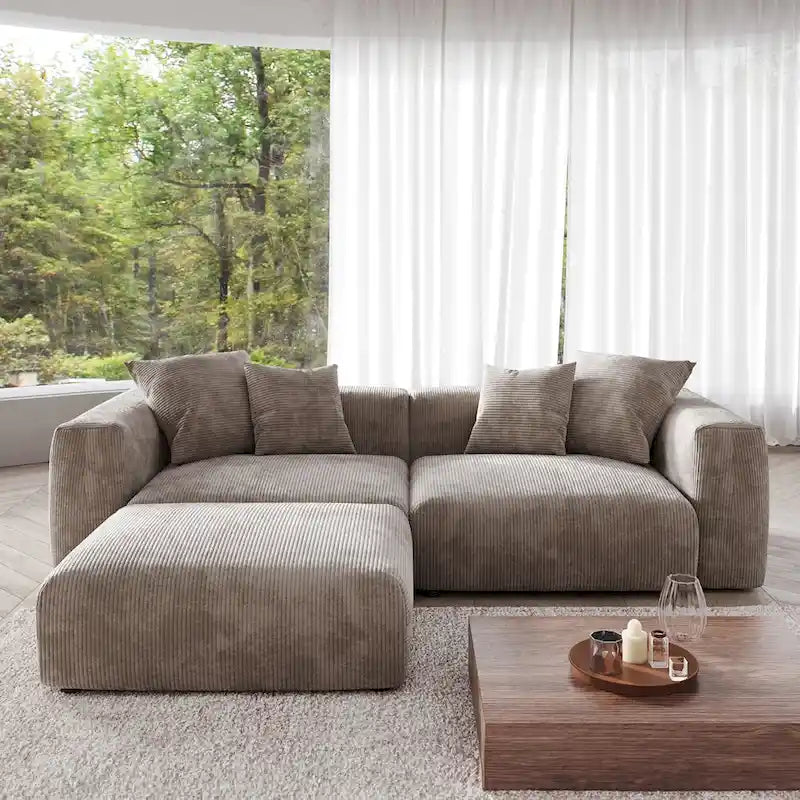 Sektional-Sofa mit 4 Kissen, Modernes luxuriöses modulares Sektional-Sofa mit Chaiselongue-Hockern