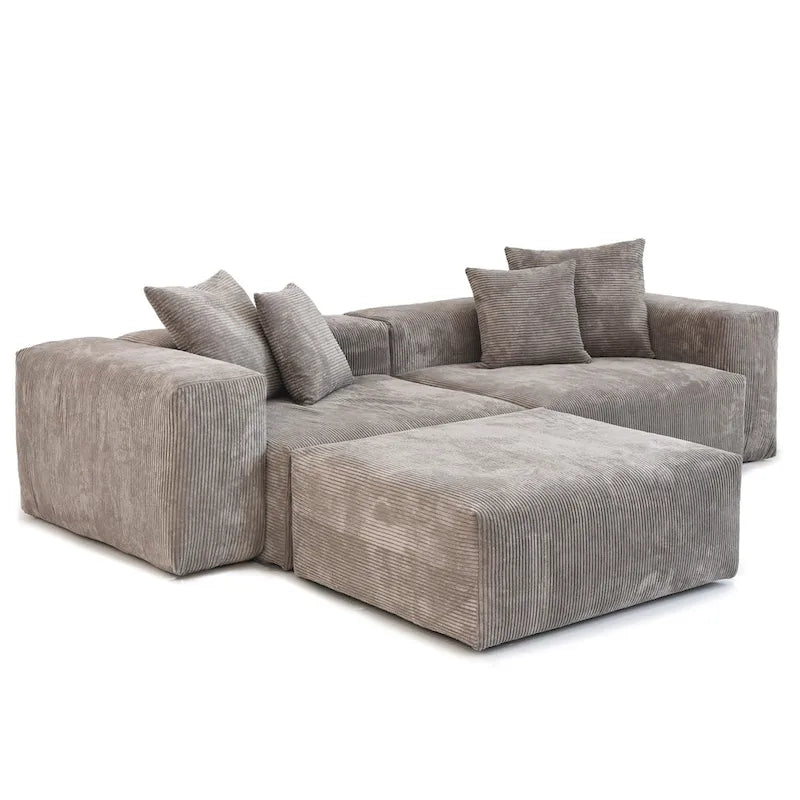 Sektional-Sofa mit 4 Kissen, Modernes luxuriöses modulares Sektional-Sofa mit Chaiselongue-Hockern