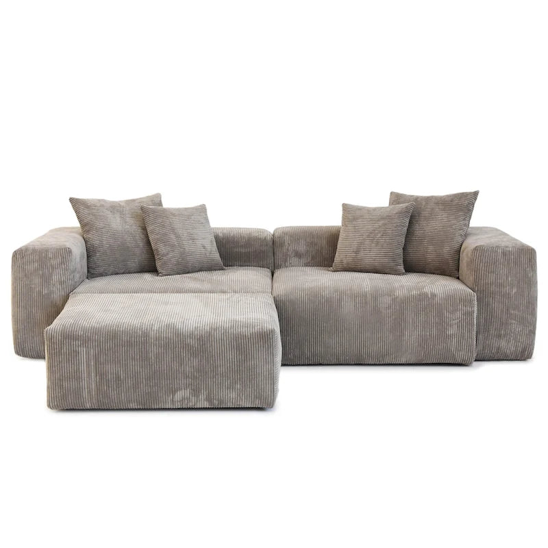 Sektional-Sofa mit 4 Kissen, Modernes luxuriöses modulares Sektional-Sofa mit Chaiselongue-Hockern
