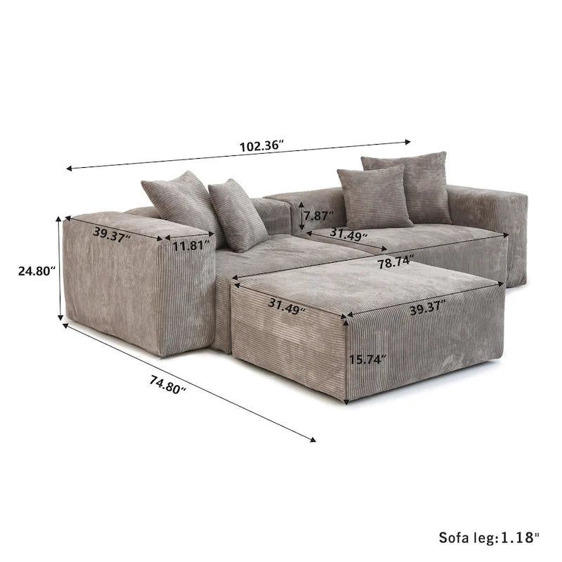 Sektional-Sofa mit 4 Kissen, Modernes luxuriöses modulares Sektional-Sofa mit Chaiselongue-Hockern