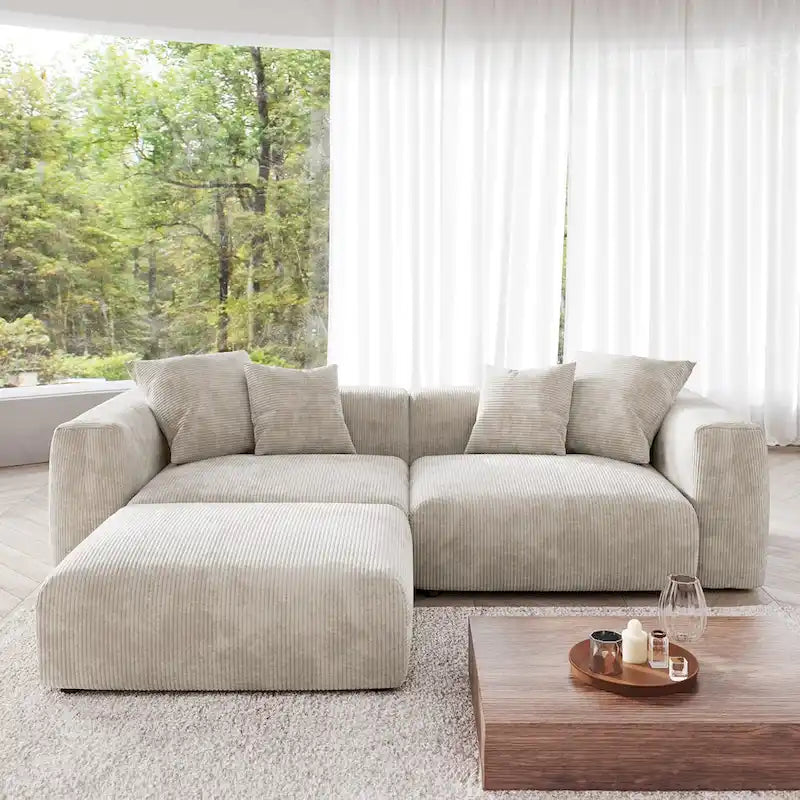 Sektional-Sofa mit 4 Kissen, Modernes luxuriöses modulares Sektional-Sofa mit Chaiselongue-Hockern