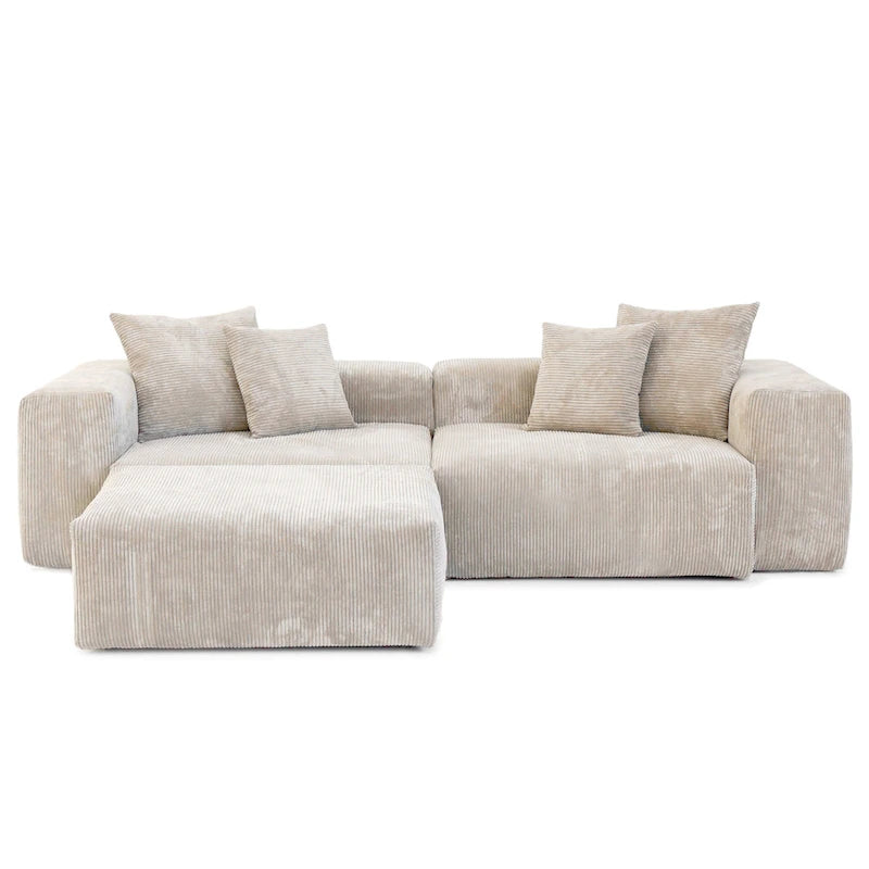 Sektional-Sofa mit 4 Kissen, Modernes luxuriöses modulares Sektional-Sofa mit Chaiselongue-Hockern