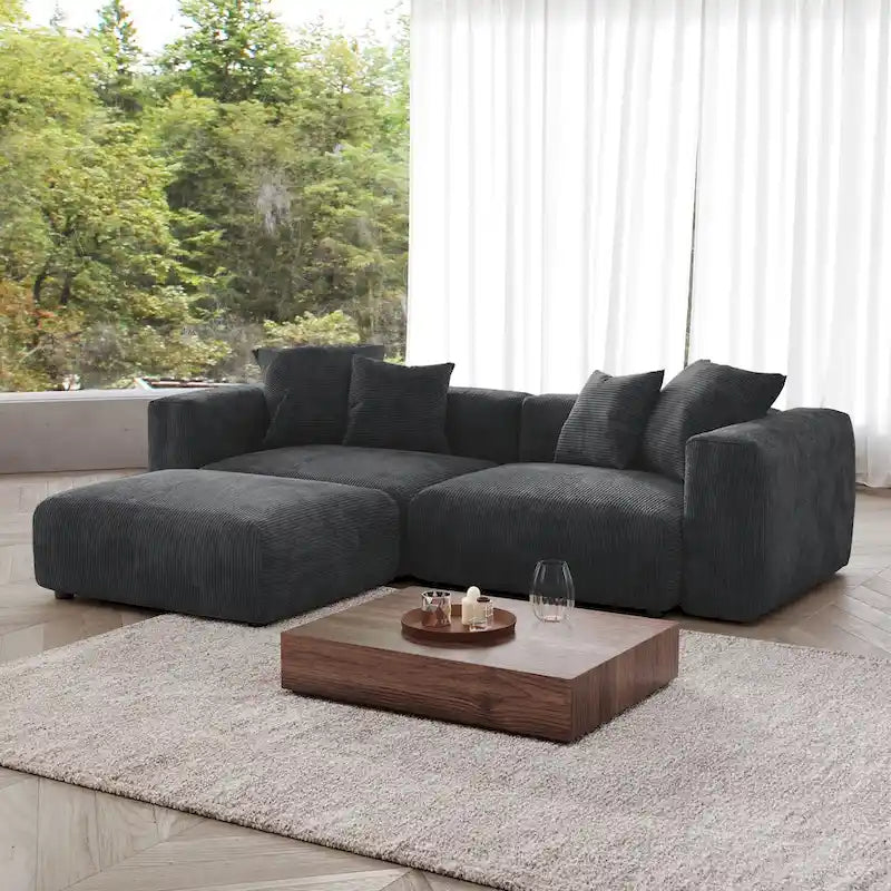 Sektional-Sofa mit 4 Kissen, Modernes luxuriöses modulares Sektional-Sofa mit Chaiselongue-Hockern