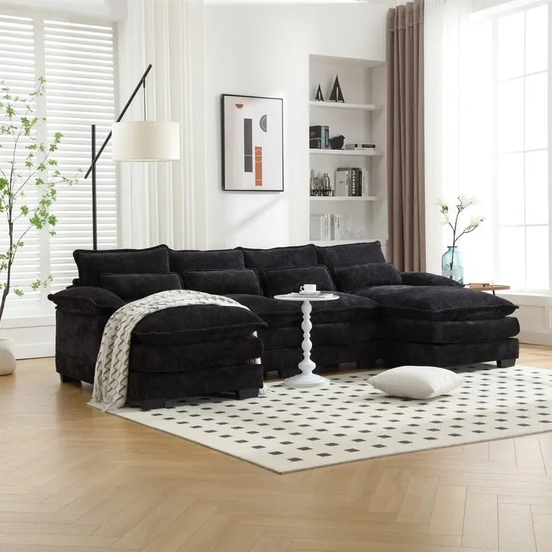 Schnittsofa Cloud Couch für Wohnzimmer, modernes Chenille-/Bouclé-U-förmiges Sofa, bequemes modulares Schlafsofa mit doppelter Recamiere