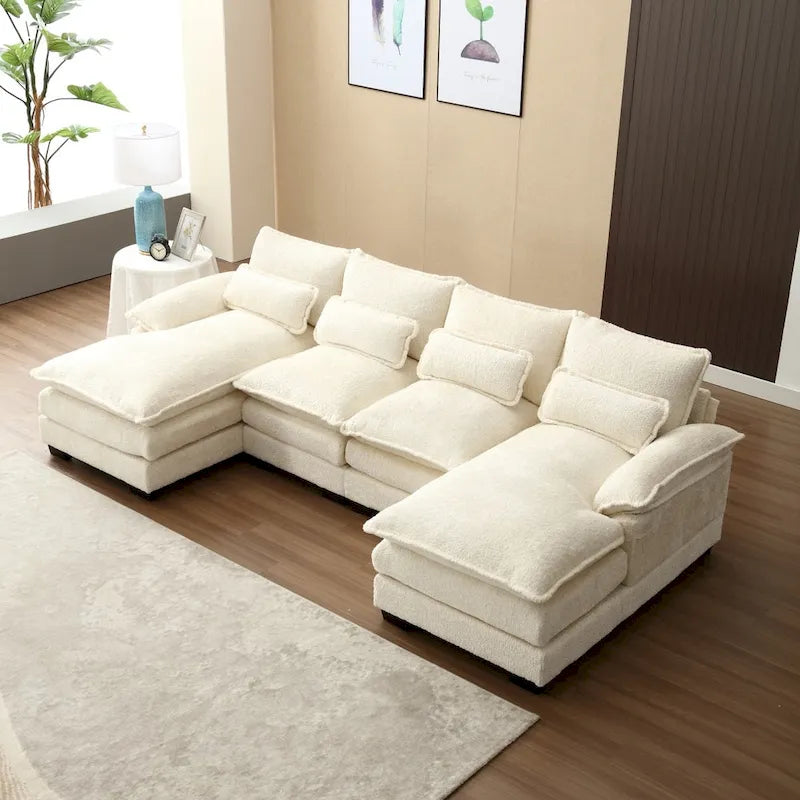 Schnittsofa Cloud Couch für Wohnzimmer, modernes Chenille-/Bouclé-U-förmiges Sofa, bequemes modulares Schlafsofa mit doppelter Recamiere